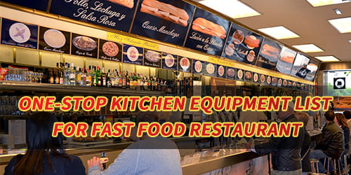 Lista completa de equipamiento de cocina para restaurantes de comida rápida. contenedor>