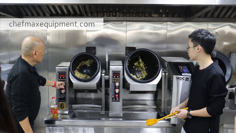 Customers operate the automatic cooking machine