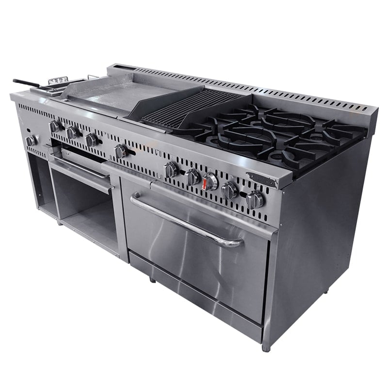 6 Burner Stove Commercial CMHFMX1830 Gas Range with Griddle and Fryer