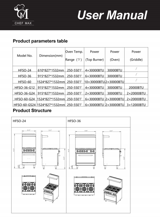 manuel d'utilisation de la cuisinière à gaz commerciale-hz