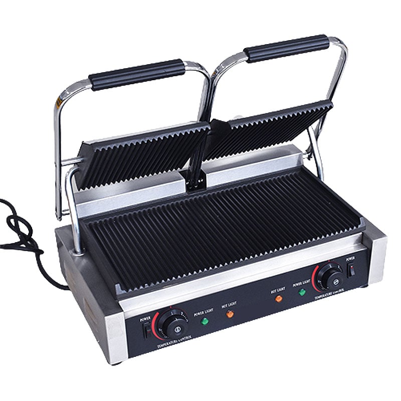 VERTES Grill de Doble Contacto 3600W, Plancha Plana de Hierro Fundido,  Gastronomía Multigrill para Panini, Galettes