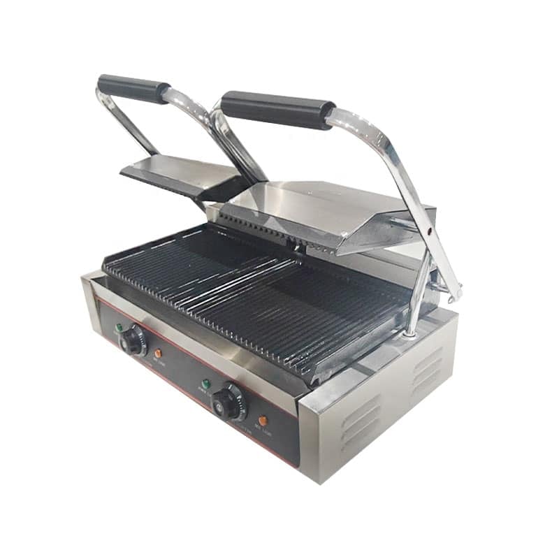 MBH – Grill industrial eléctrico INOX doble 580 x 410 mm para hostelería.  Plancha sandwichera panini profesional placa acanalada de acero forjado  antiadherentede para bocadillos de bar y restaurante. : : Hogar y  cocina