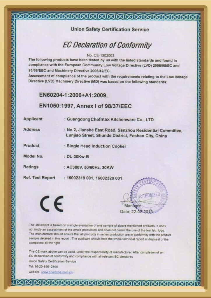 Chứng chỉ bếp từ